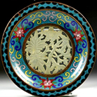 晚清景泰藍(lán)鑲岫玉小盤